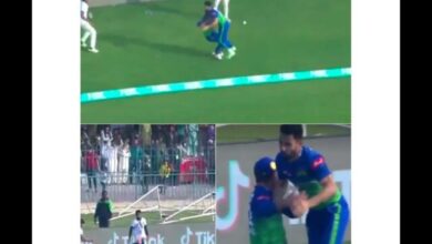 Photo of چھکا روکنے کی کوشش ، ملتان سلطانز کے فیلڈر آپس میں ٹکرا کر زخمی